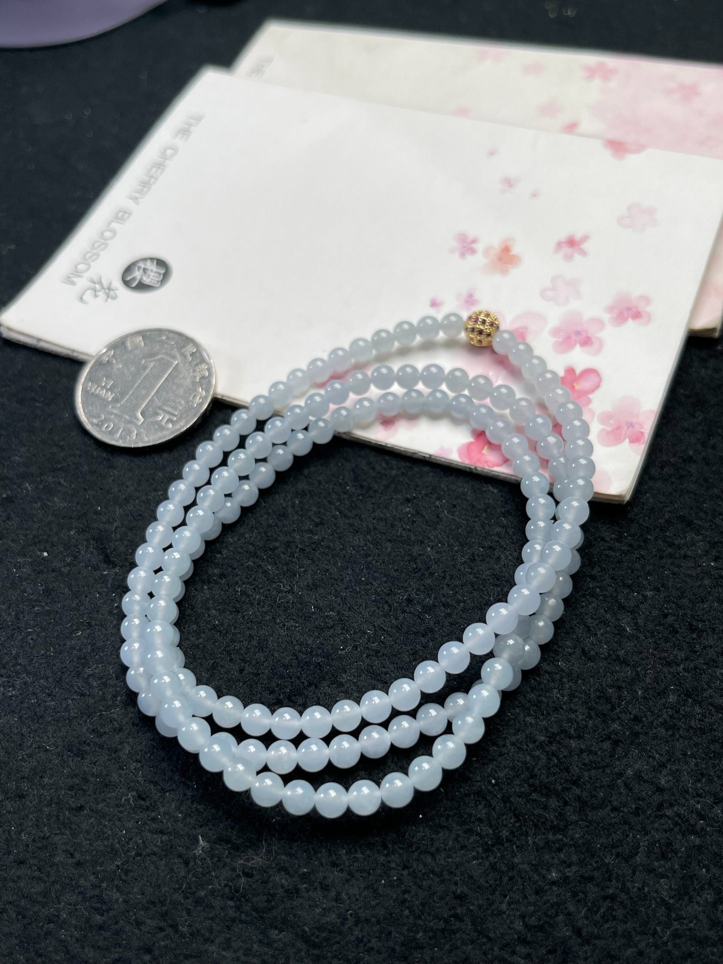 Natural Grade-A Jadeite Beaded Strand – Pale Lavender Blue Burmese Jade Mini Beads Bracelet or Necklace 4.2mm