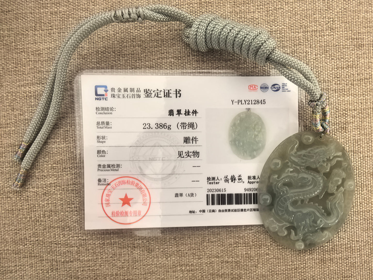 Natural Grade-A Glutinous Icy Oil-Green Jadeite Dragon Plaque Pendant ·Burmese Jade