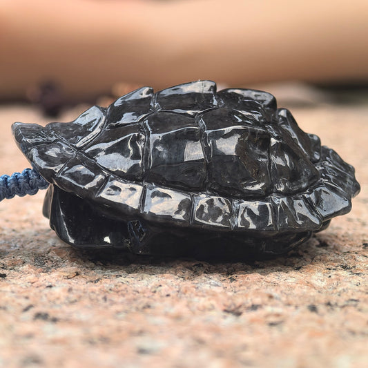 Natural Grade-A Black-and-White Jadeite Turtle Shell Carving Ornament ·Burmese Jade