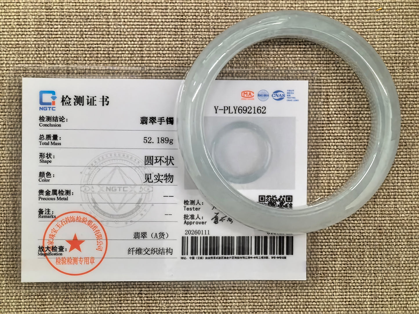 Natural Grade-A Jadeite Glutinous Icy White Classic D-shape Bangle · Burmese Jade