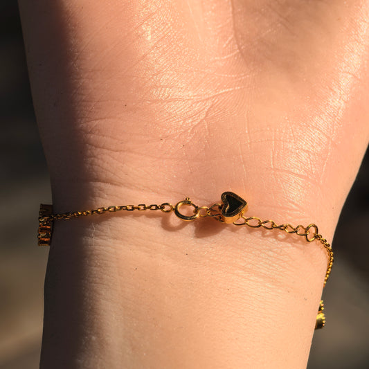 Natural Grade-A 18K Gold-Set Ink Jadeite Clover Bracelet ·Burmese Jade