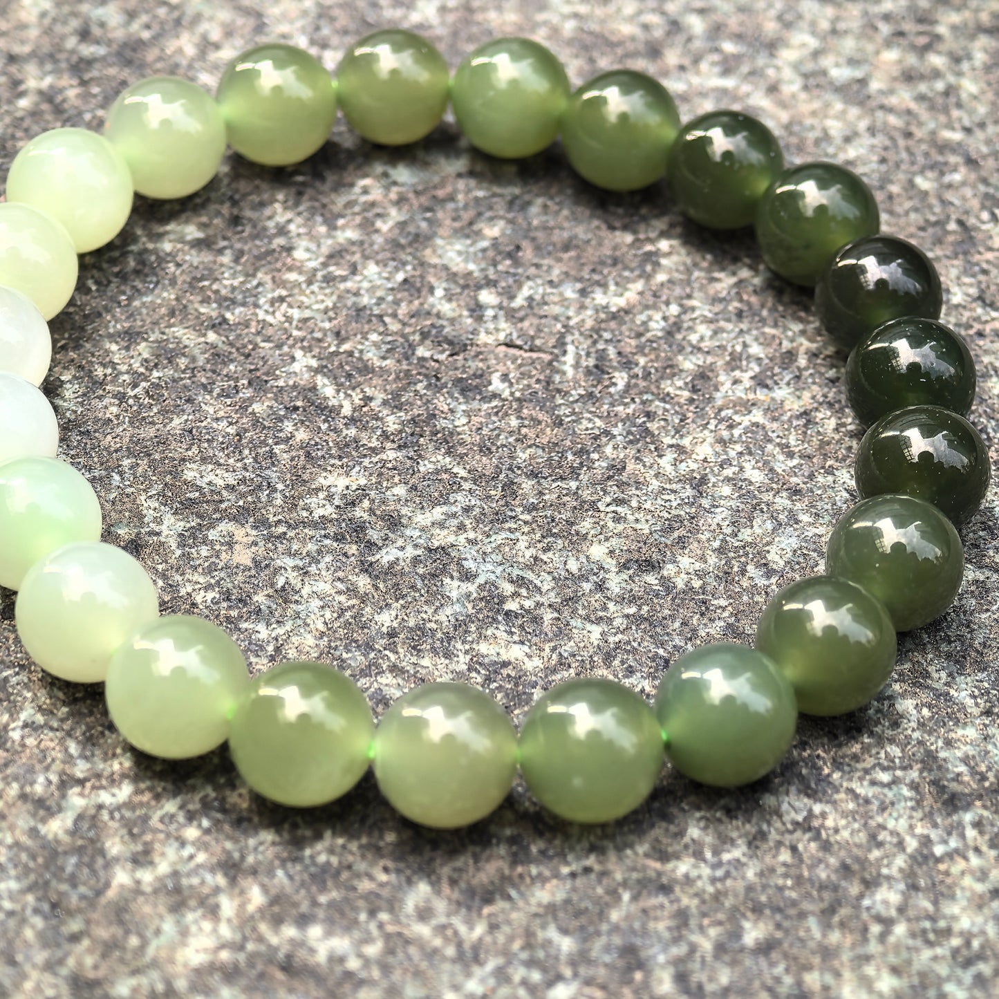 Natural Nephrite Gradient Bead Bracelet · Hetian Jade 8mm