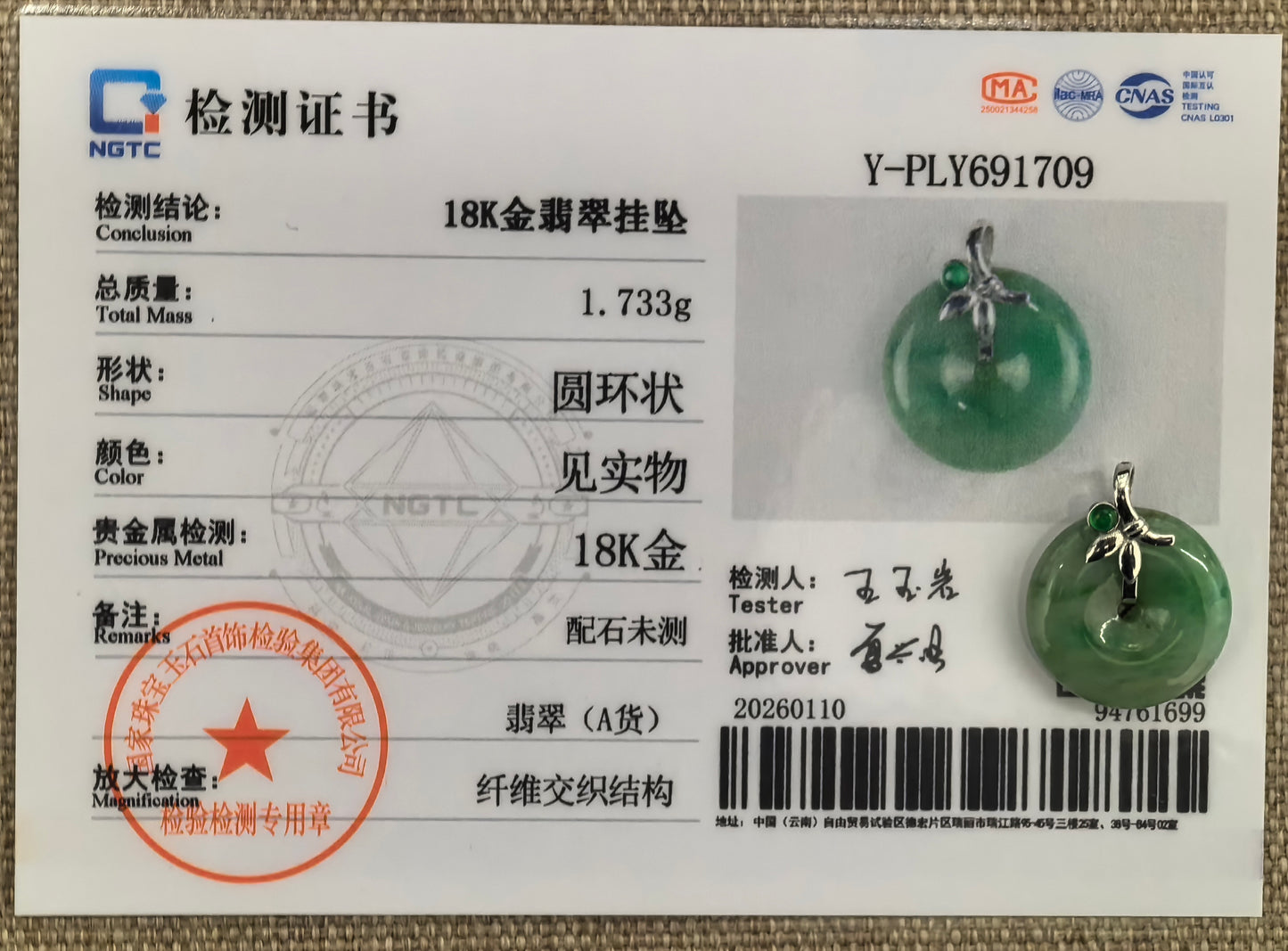 Natural Grade-A Glutinous Green Jadeite Peace Pendant in 18K Gold · Burmese Jade