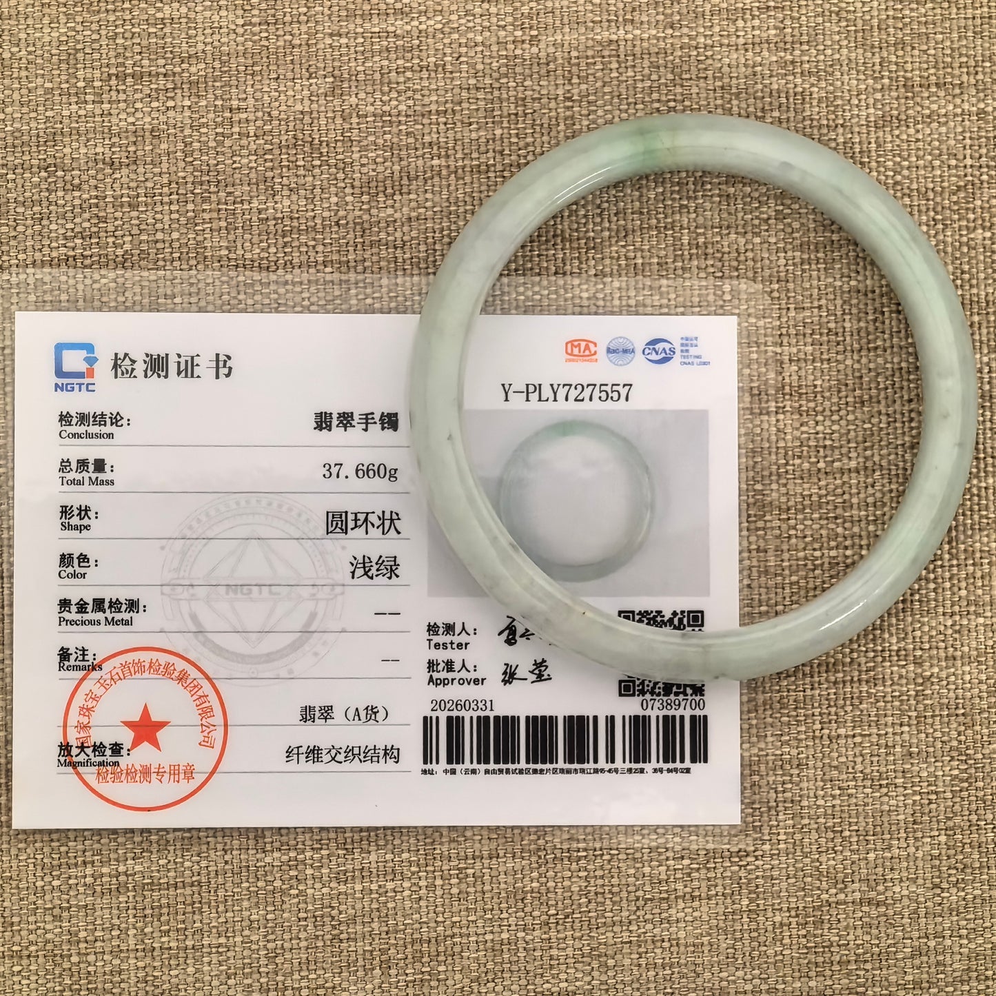 Natural Grade-A Jadeite Glutinous Pale Green D-Shape Bangle · Burmese Jade 57mm