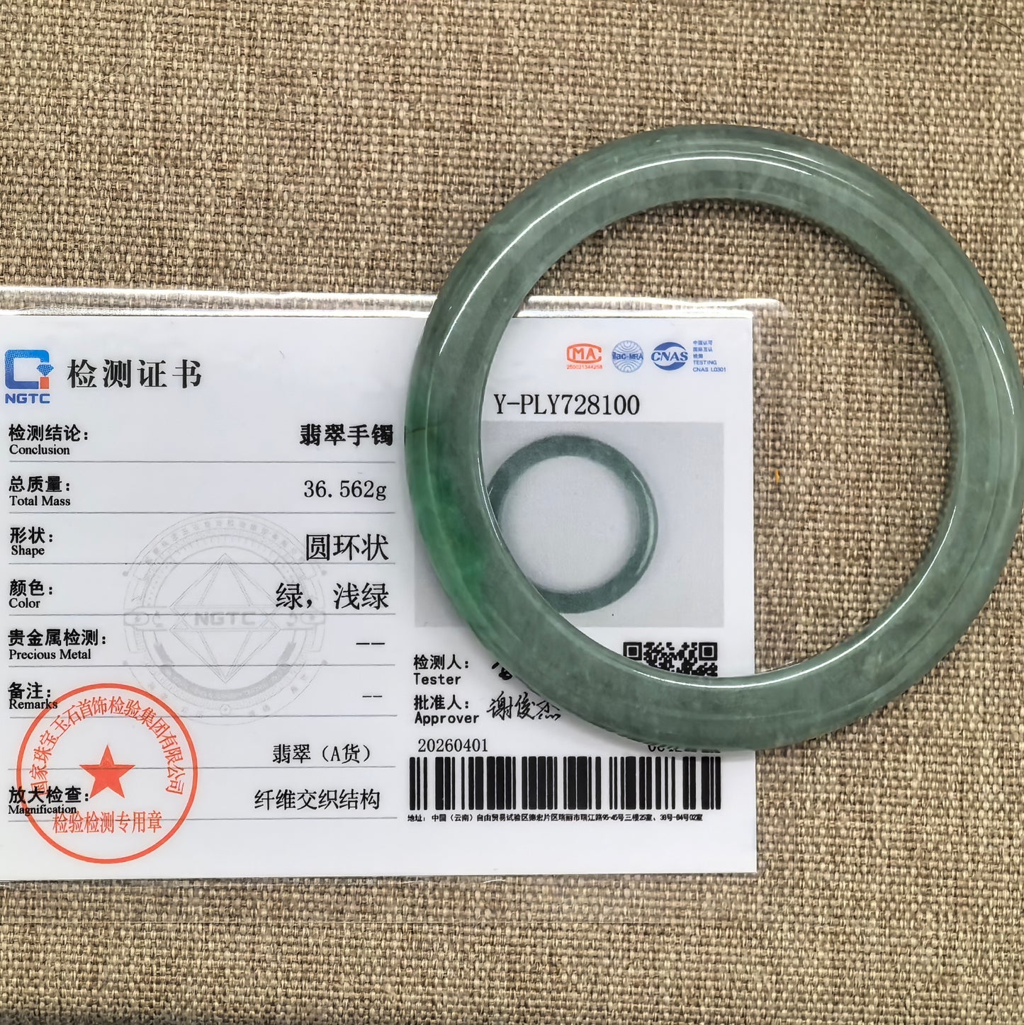 Natural Grade-A Jadeite Glutinous Light Green Base with Vivid Green D-Shape Bangle · Burmese Jade 53mm