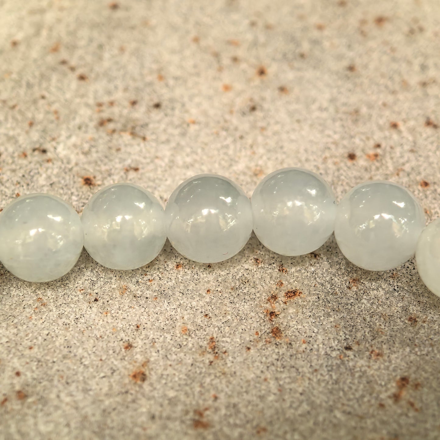 Natural Grade-A Icy Glutinous White Jadeite Beaded Bracelet · Burmese Jade 6mm