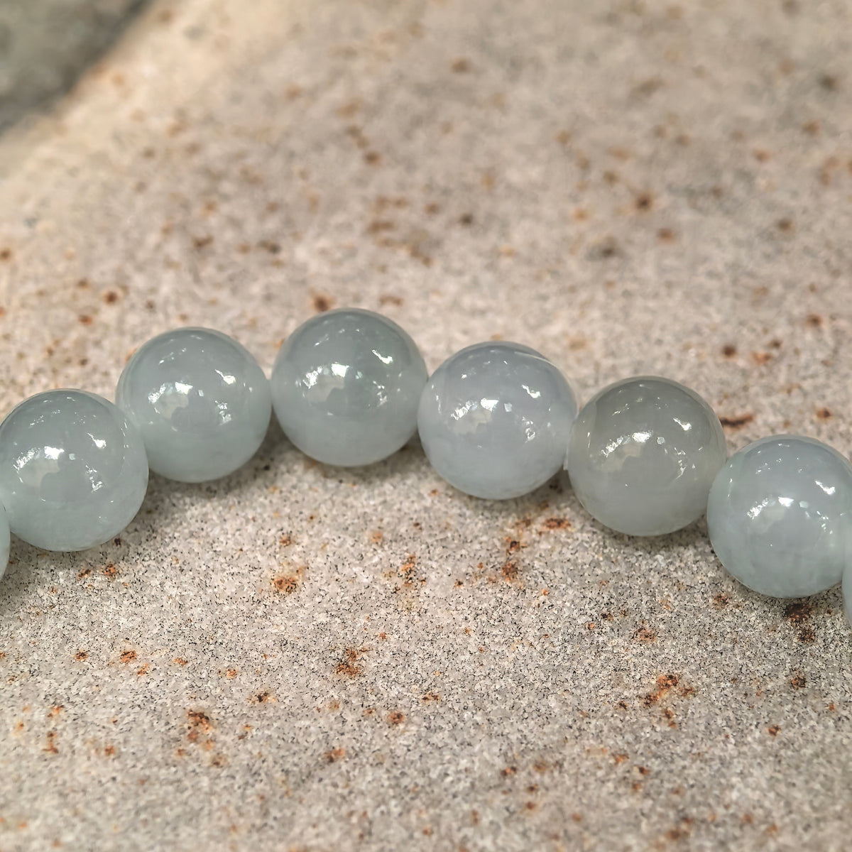 Icy Glutinous Pale Green Round Bead Jadeite Bracelet -7mm