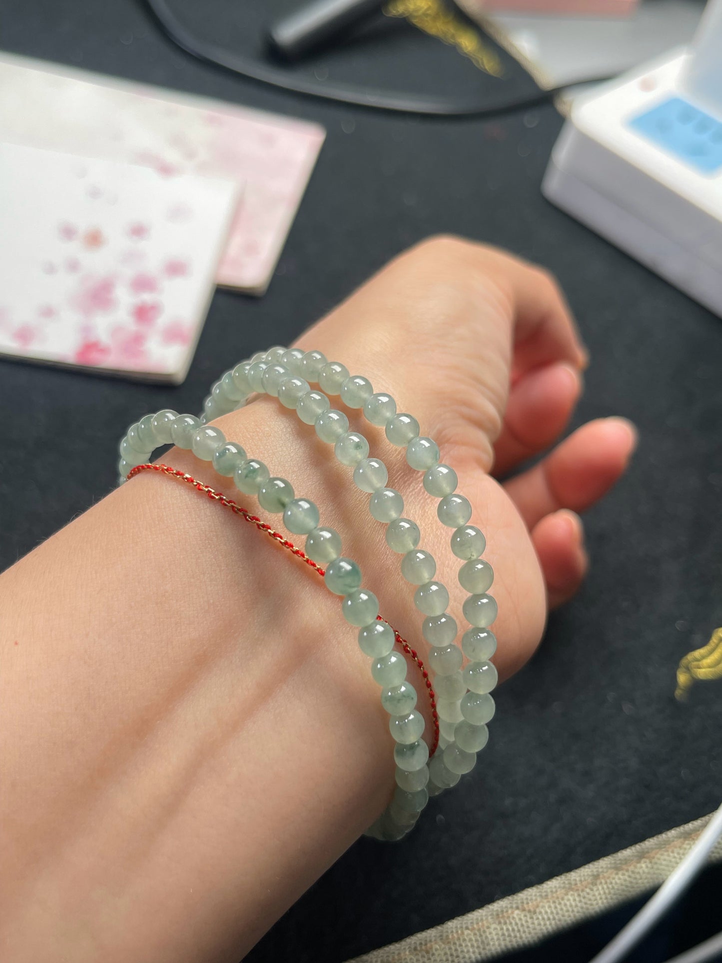 Natural Grade-A Jadeite Beaded Strand – Icy Green Burmese Jade, Wear as Bracelet or Necklace 4.3mm