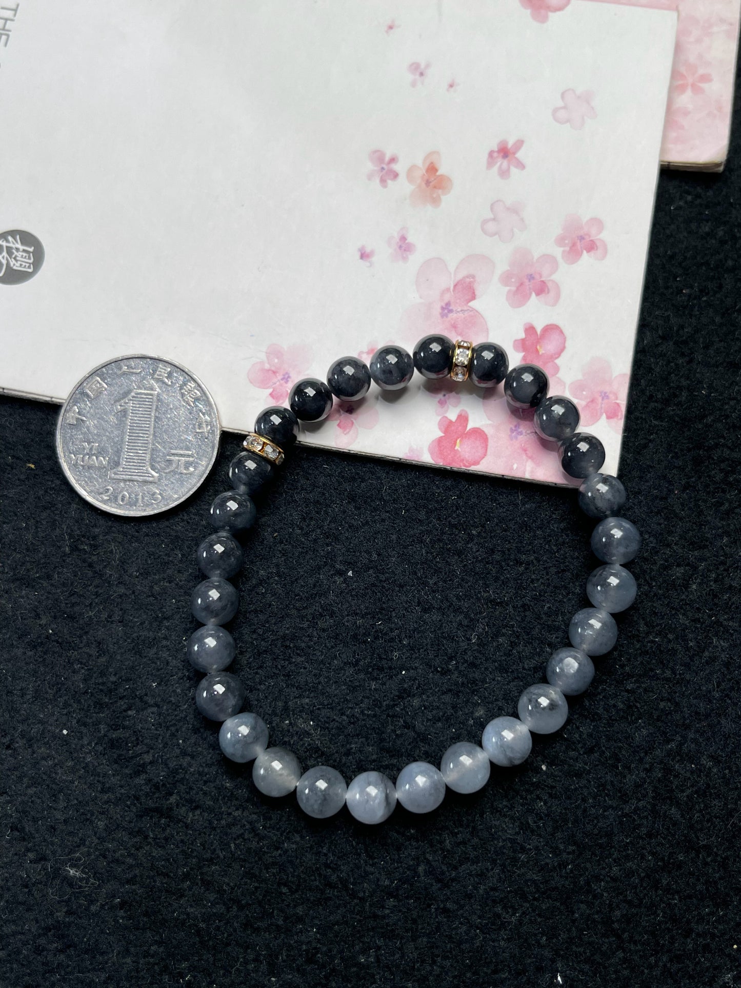 Natural Grade-A Jadeite Gradient Beaded Bracelet – Burmese Black Jade (Wu Ji Type)