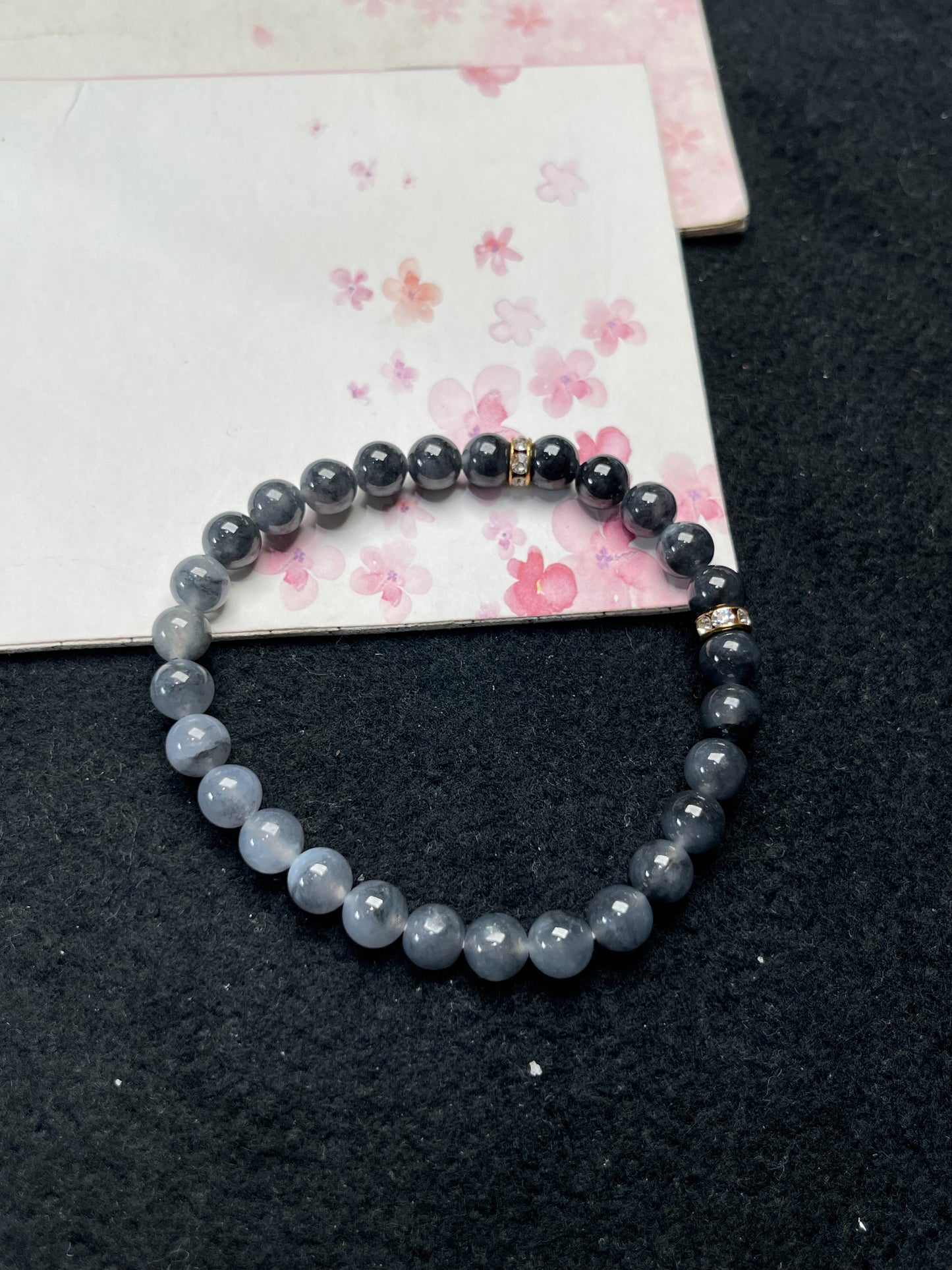 Natural Grade-A Jadeite Gradient Beaded Bracelet – Burmese Black Jade (Wu Ji Type)