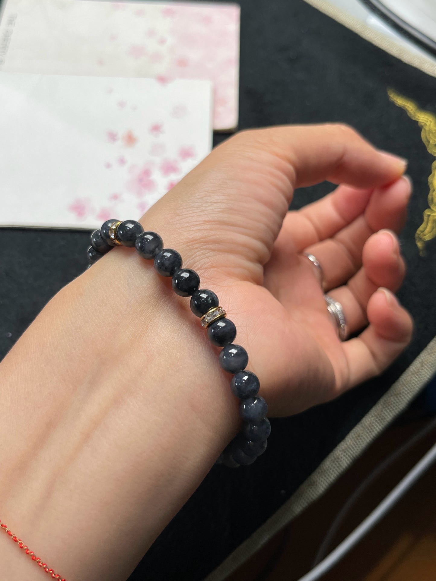 Natural Grade-A Jadeite Gradient Beaded Bracelet – Burmese Black Jade (Wu Ji Type)