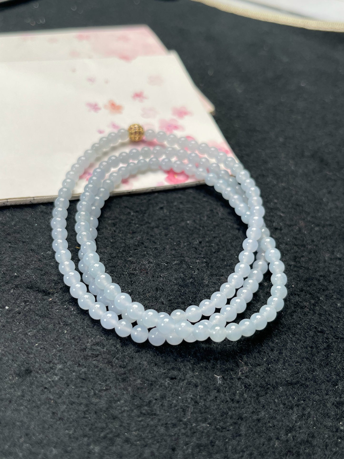 Natural Grade-A Jadeite Beaded Strand – Pale Lavender Blue Burmese Jade Mini Beads Bracelet or Necklace 4.2mm