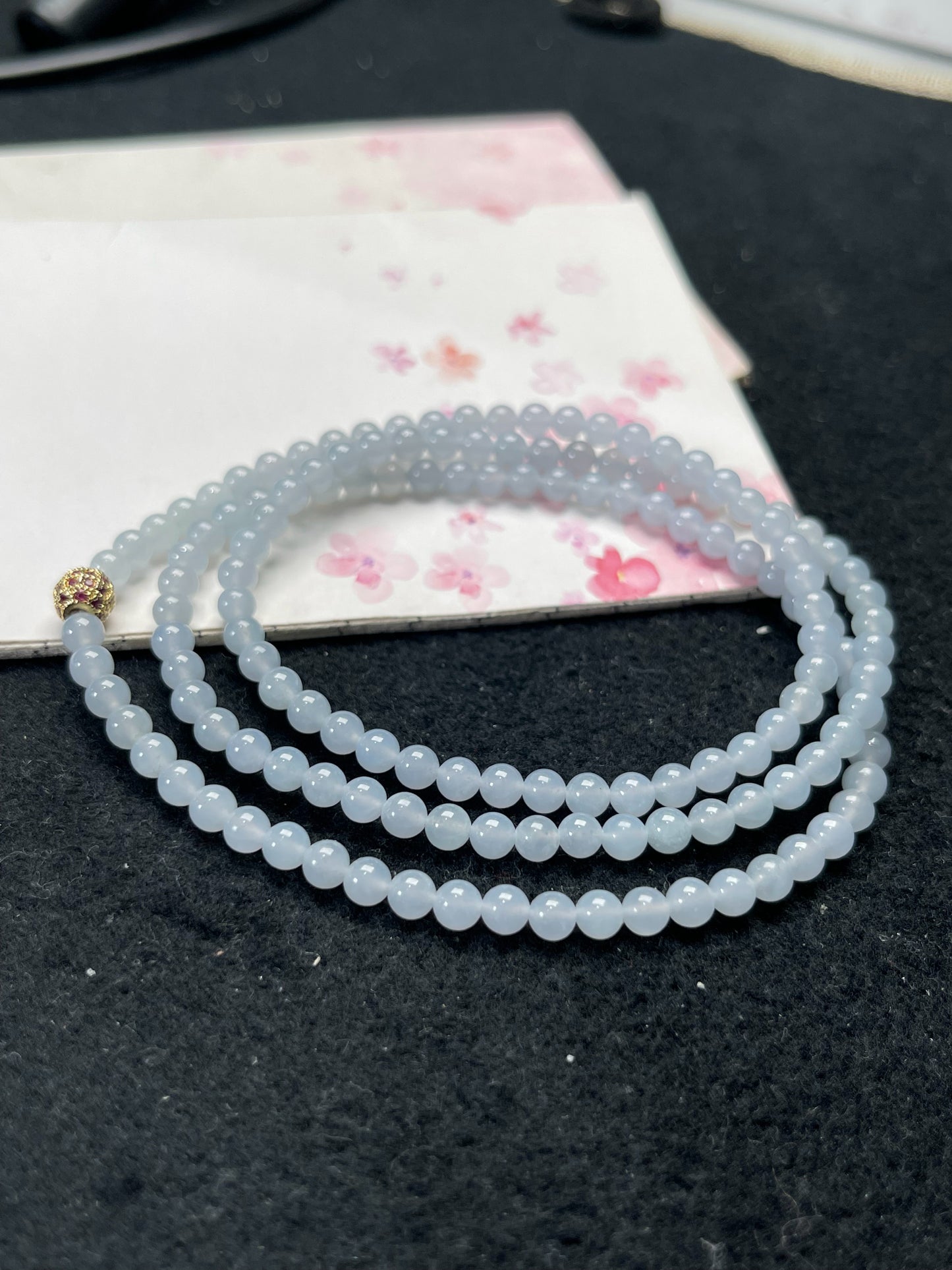 Natural Grade-A Jadeite Beaded Strand – Pale Lavender Blue Burmese Jade Mini Beads Bracelet or Necklace 4.2mm