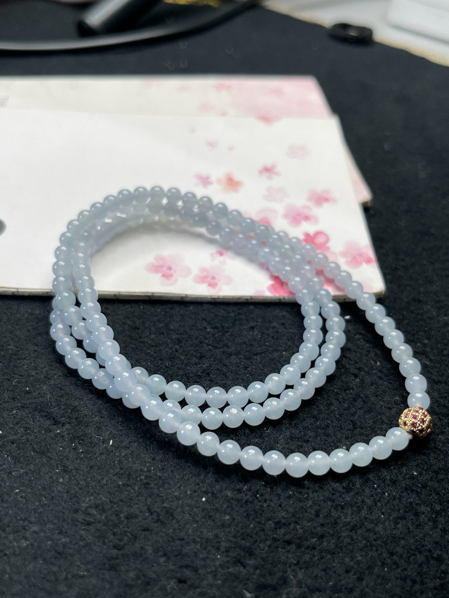 Natural Grade-A Jadeite Beaded Strand – Pale Lavender Blue Burmese Jade Mini Beads Bracelet or Necklace 4.2mm