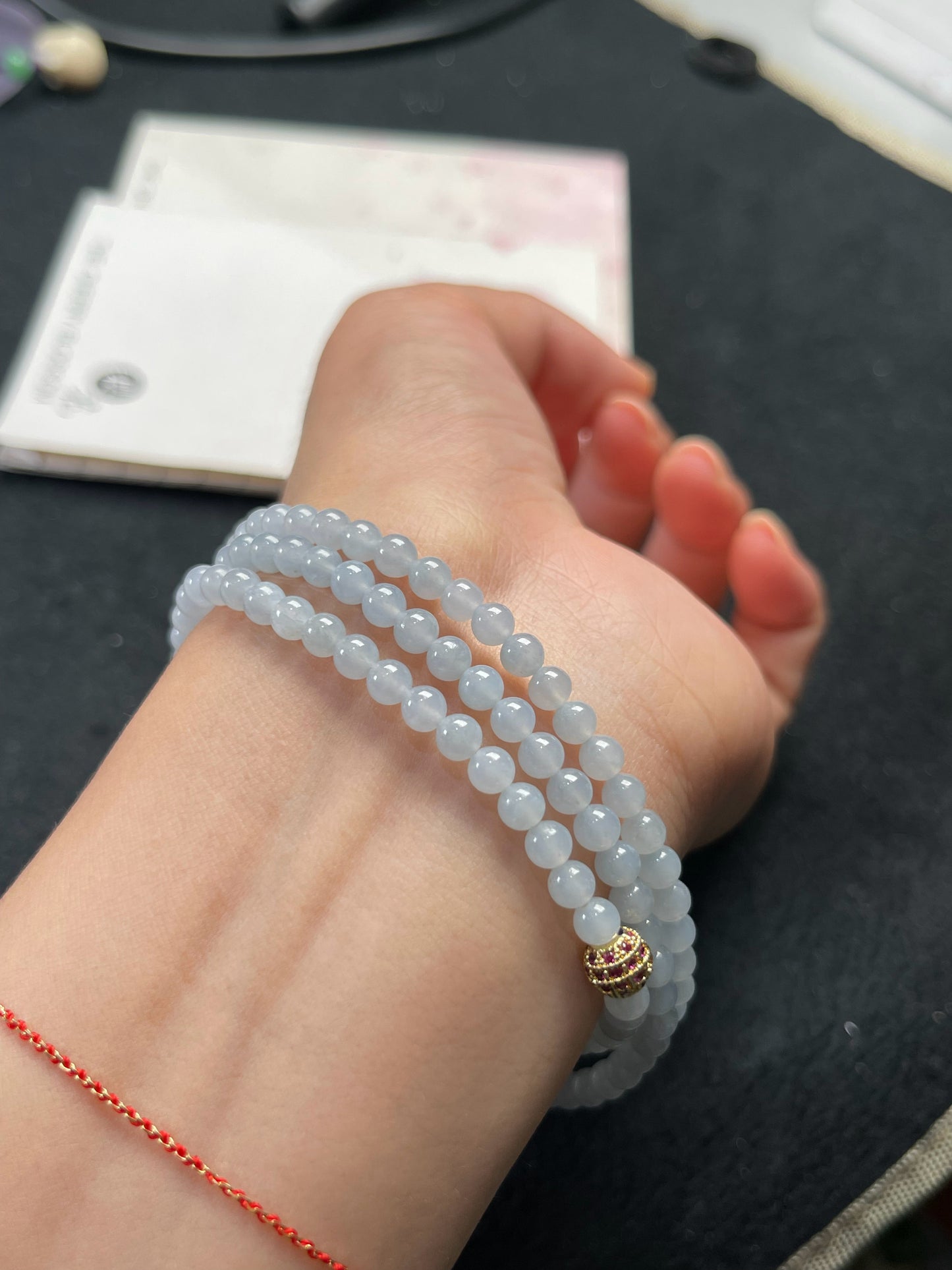 Natural Grade-A Jadeite Beaded Strand – Pale Lavender Blue Burmese Jade Mini Beads Bracelet or Necklace 4.2mm