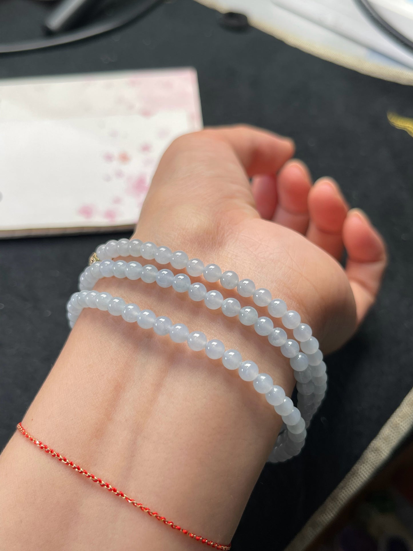 Natural Grade-A Jadeite Beaded Strand – Pale Lavender Blue Burmese Jade Mini Beads Bracelet or Necklace 4.2mm