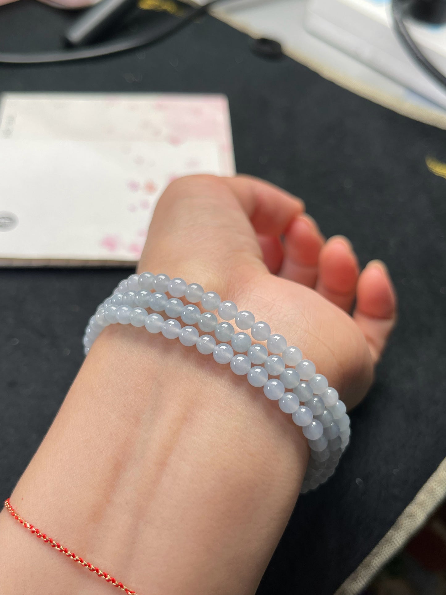 Natural Grade-A Jadeite Beaded Strand – Pale Lavender Blue Burmese Jade Mini Beads Bracelet or Necklace 4.2mm