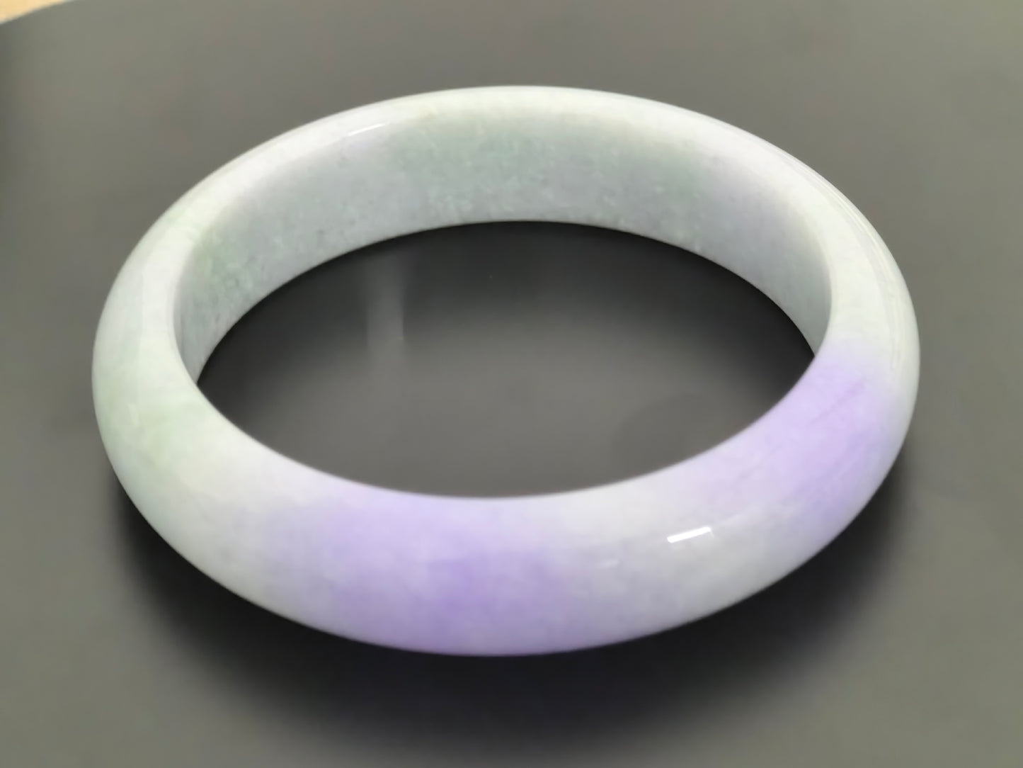 Natural Grade-A Jadeite Bangle – Dual Rich Lavender Glutinous Burmese Jade D-Shape 58mm