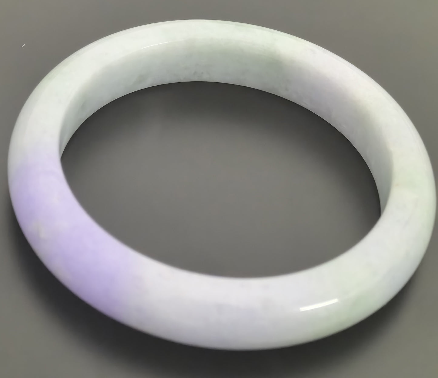 Natural Grade-A Jadeite D-Shape Bangle – Pale Green & Lavender Burmese Jade 58mm