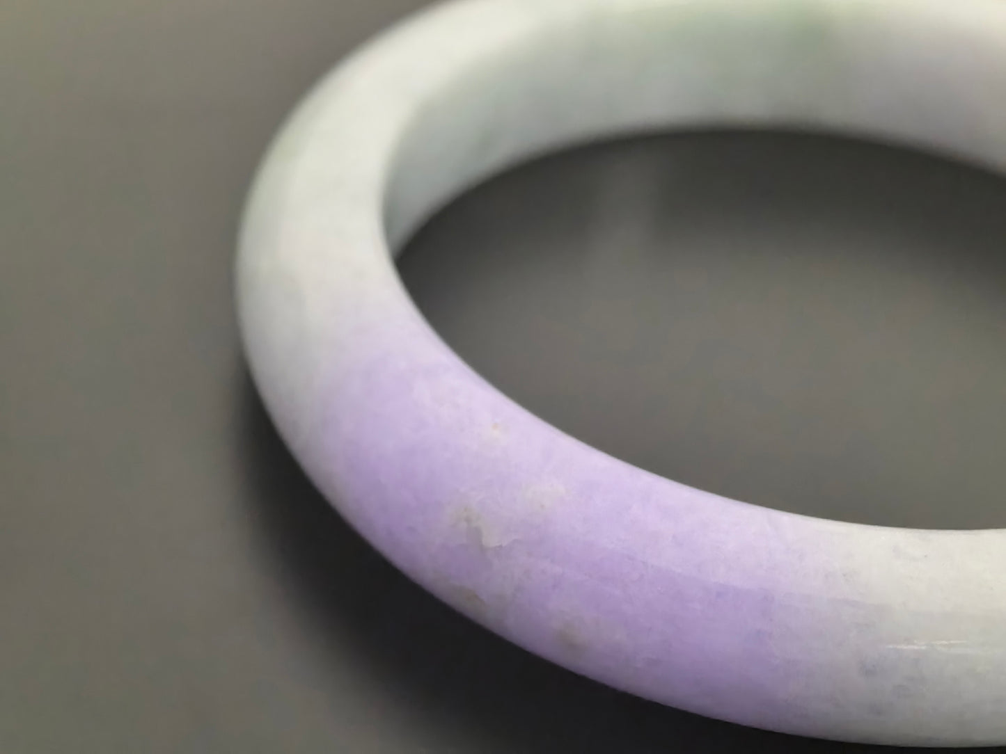 Natural Grade-A Jadeite D-Shape Bangle – Pale Green & Lavender Burmese Jade 58mm