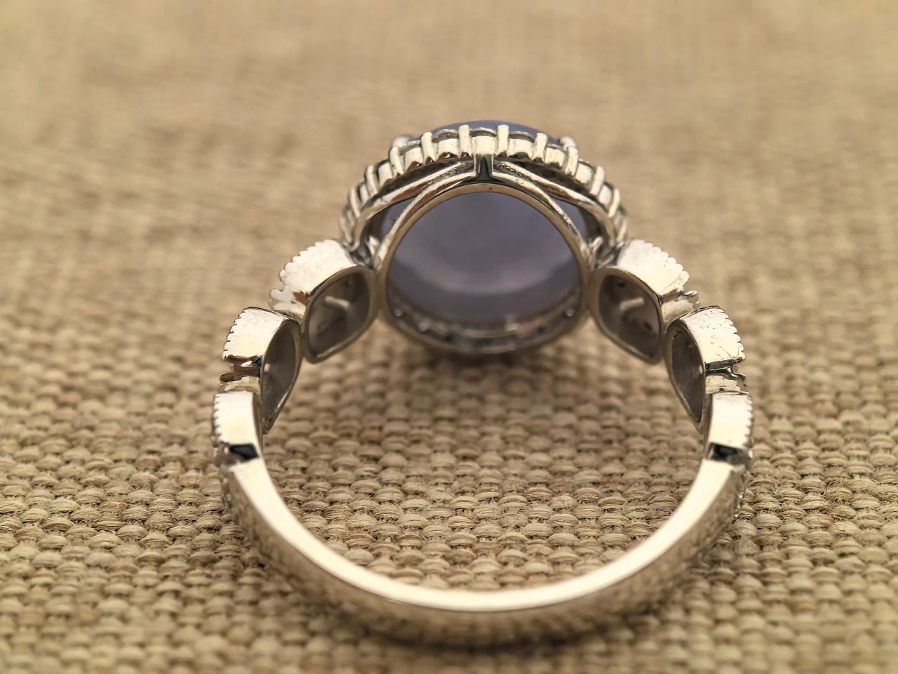 Natural Grade-A Jadeite Lavender Cabochon Ring – Burmese Jade in Platinum Pt950 Setting