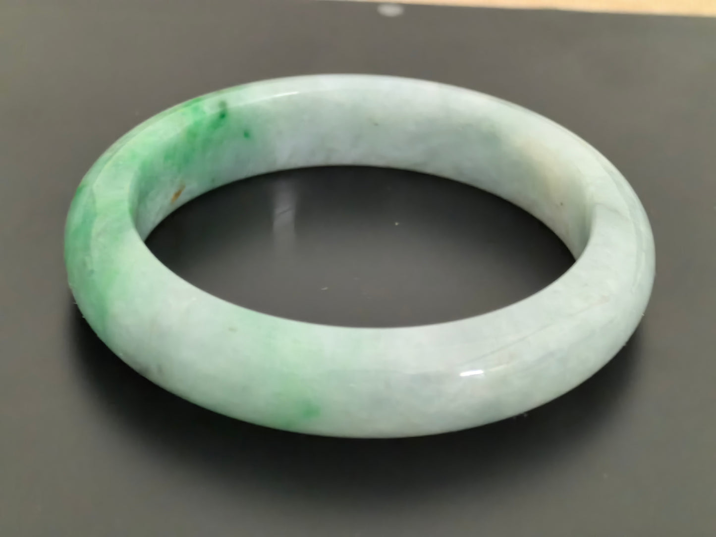 Natural Grade-A Jadeite Bangle – Partial Vivid Green Glutinous Burmese Jade D-Shape 58mm