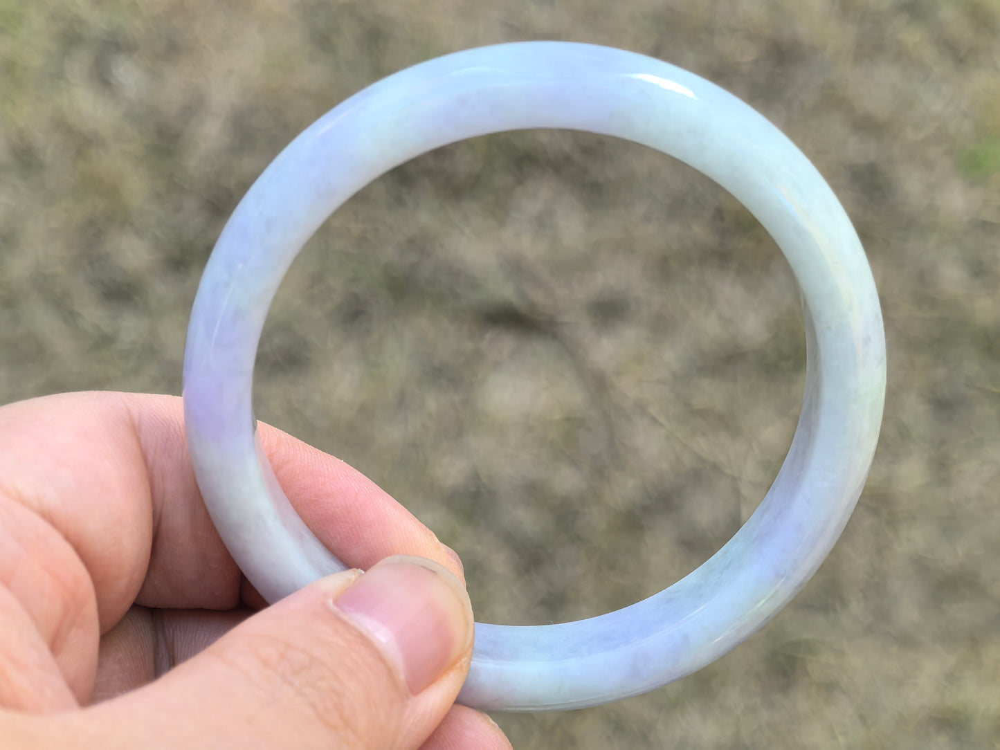 Natural Grade-A Jadeite D-Shape Bangle – Soft Lavender Bean-Glutinous Burmese Jade 59mm