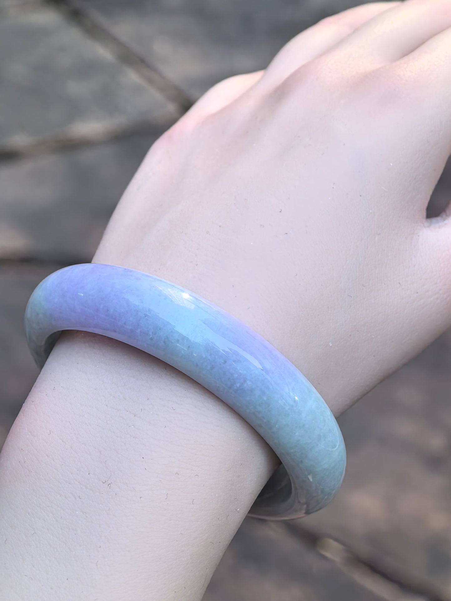 Natural Grade-A Jadeite Bangle – Dual Rich Lavender Glutinous Burmese Jade D-Shape 58mm