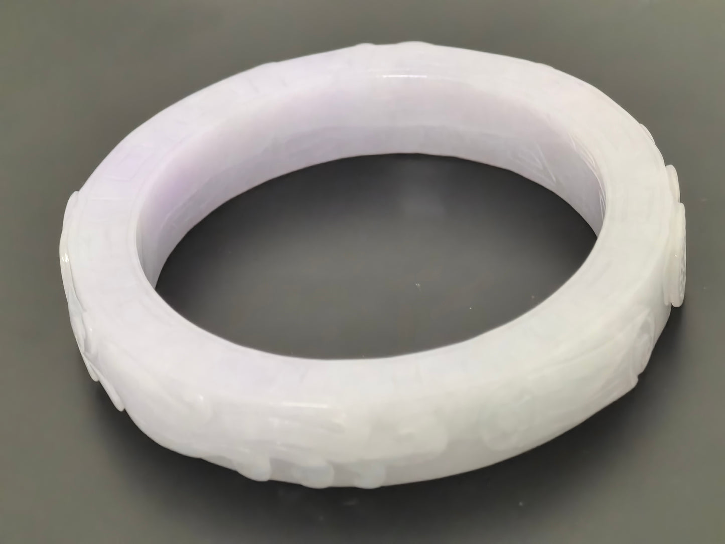Natural Grade-A Jadeite Bangle – Large Carved Pale Glutinous Burmese Jade 60mm