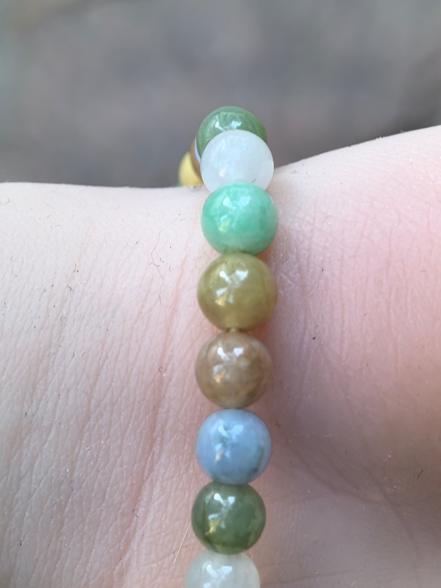 Natural Grade-A Jadeite Bracelet – Multicolor Glutinous Burmese Jade Beads 6.5mm