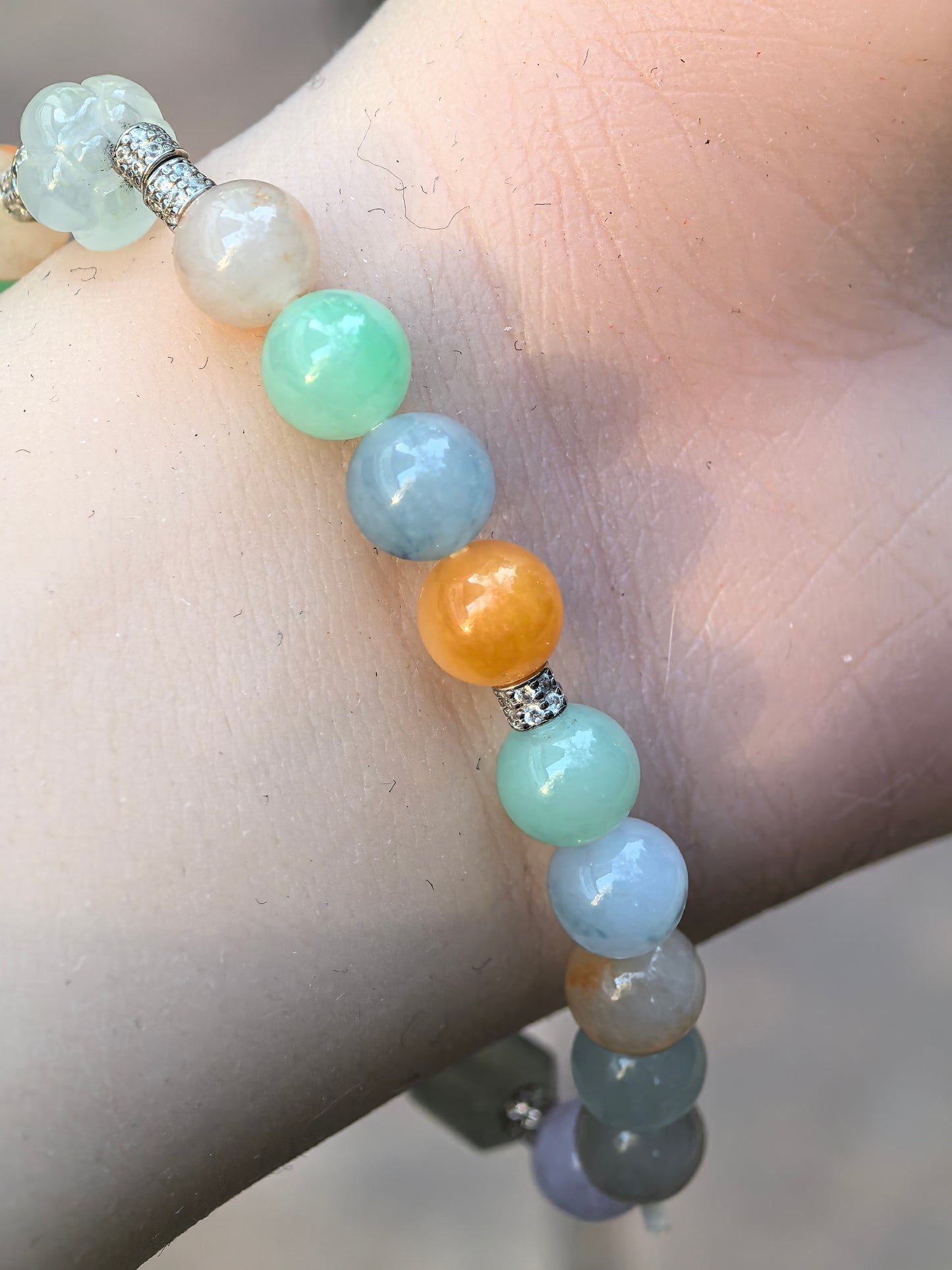 Natural Grade-A Jadeite Bracelet – Multicolor Icy Glutinous Burmese Jade Beads 7mm