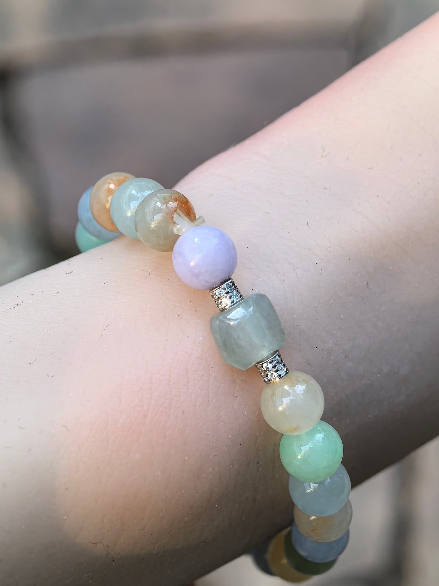 Natural Grade-A Jadeite Bracelet – Multicolor Icy Glutinous Burmese Jade Beads 7mm