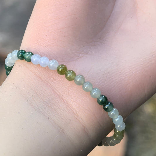 Natural Grade-A Jadeite Bracelet – Multicolor Icy Glutinous Burmese Jade Beads 4.6mm