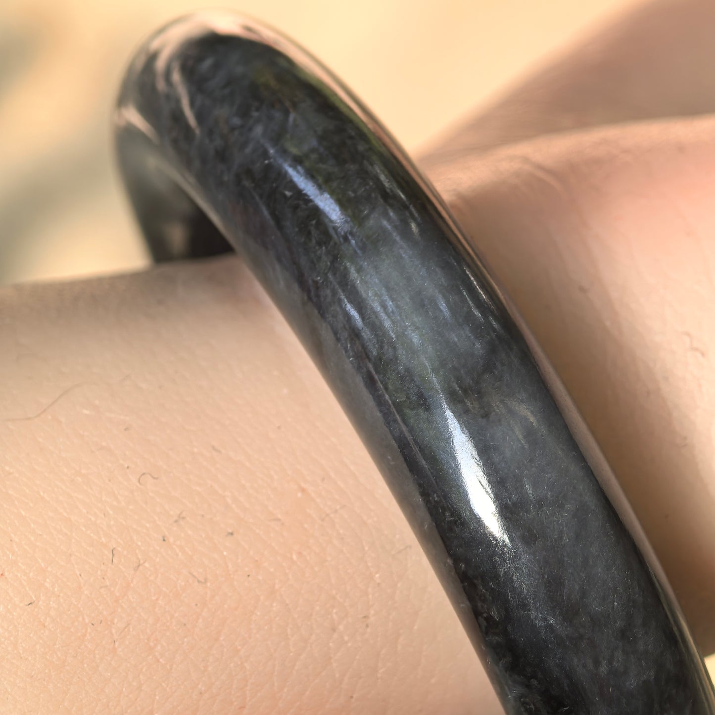 Natural Grade-A Jadeite Round Bangle – Half Black Grey Burmese Jade 52mm