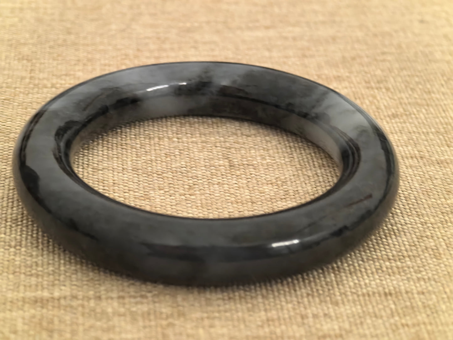 Natural Grade-A Jadeite Round Bangle – Half Black Grey Burmese Jade 52mm