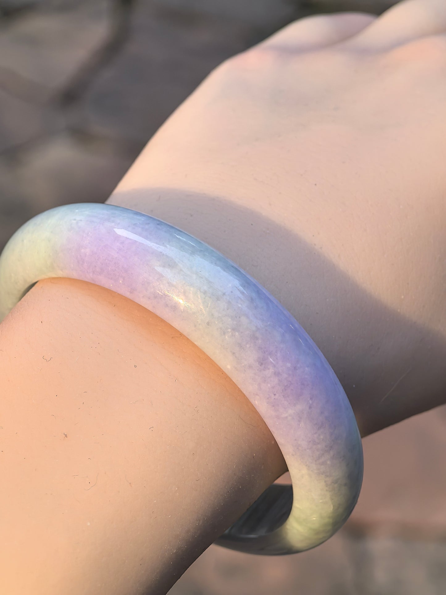 Natural Grade-A Jadeite Bangle – Dual Rich Lavender Glutinous Burmese Jade D-Shape 58mm