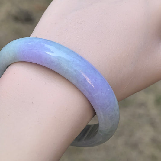 Natural Grade-A Jadeite Bangle – Dual Rich Lavender Glutinous Burmese Jade D-Shape 58mm