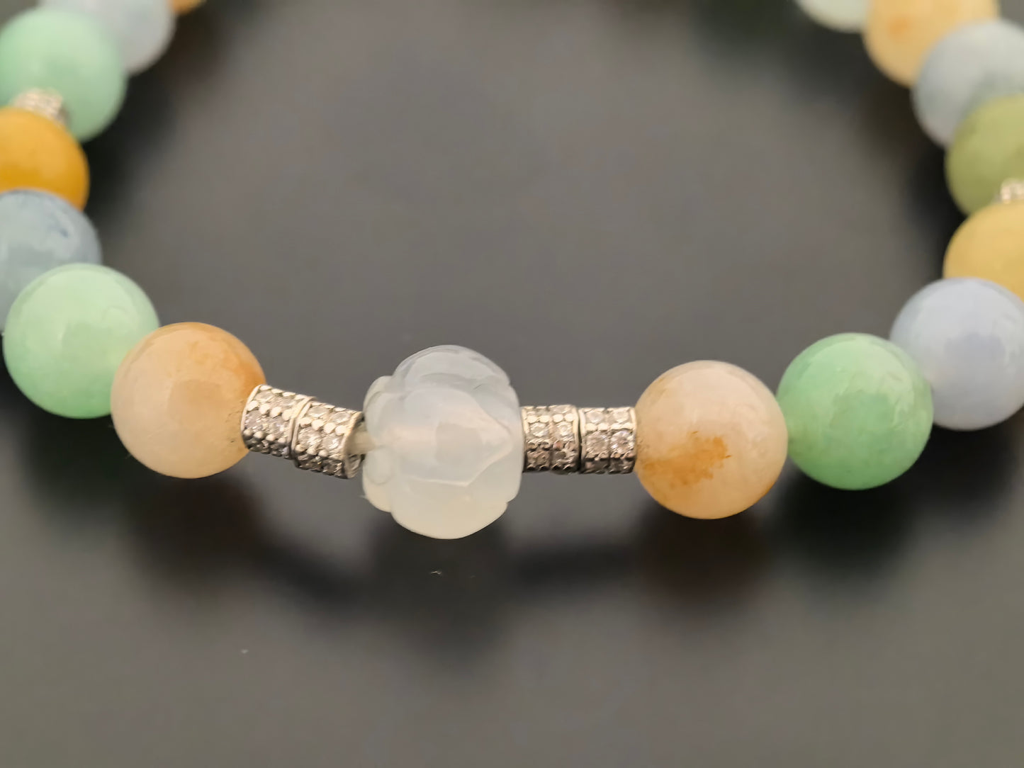 Natural Grade-A Jadeite Bracelet – Multicolor Icy Glutinous Burmese Jade Beads 7mm