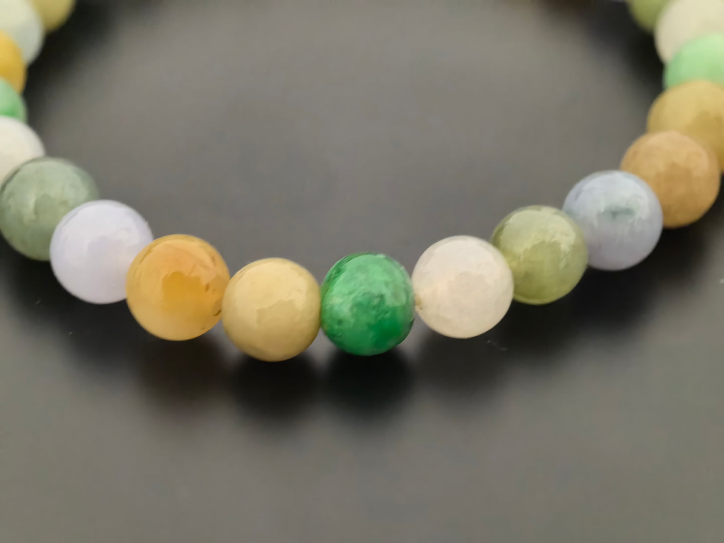 Natural Grade-A Jadeite Bracelet – Multicolor Glutinous Burmese Jade Beads 6.5mm