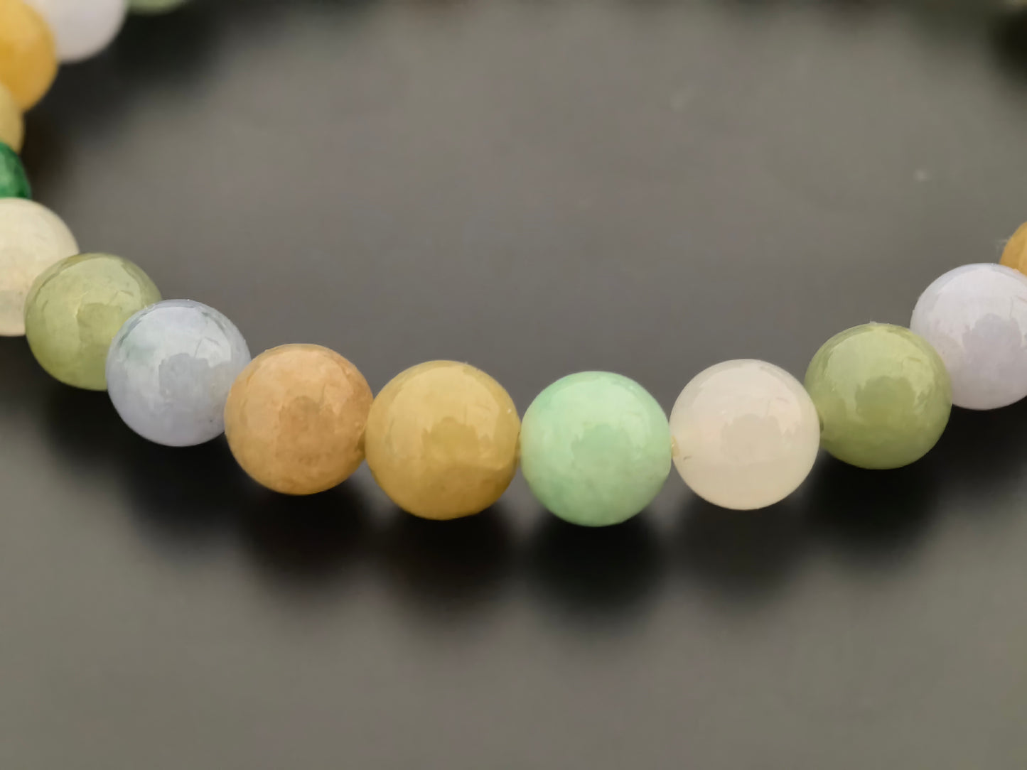 Natural Grade-A Jadeite Bracelet – Multicolor Glutinous Burmese Jade Beads 6.5mm
