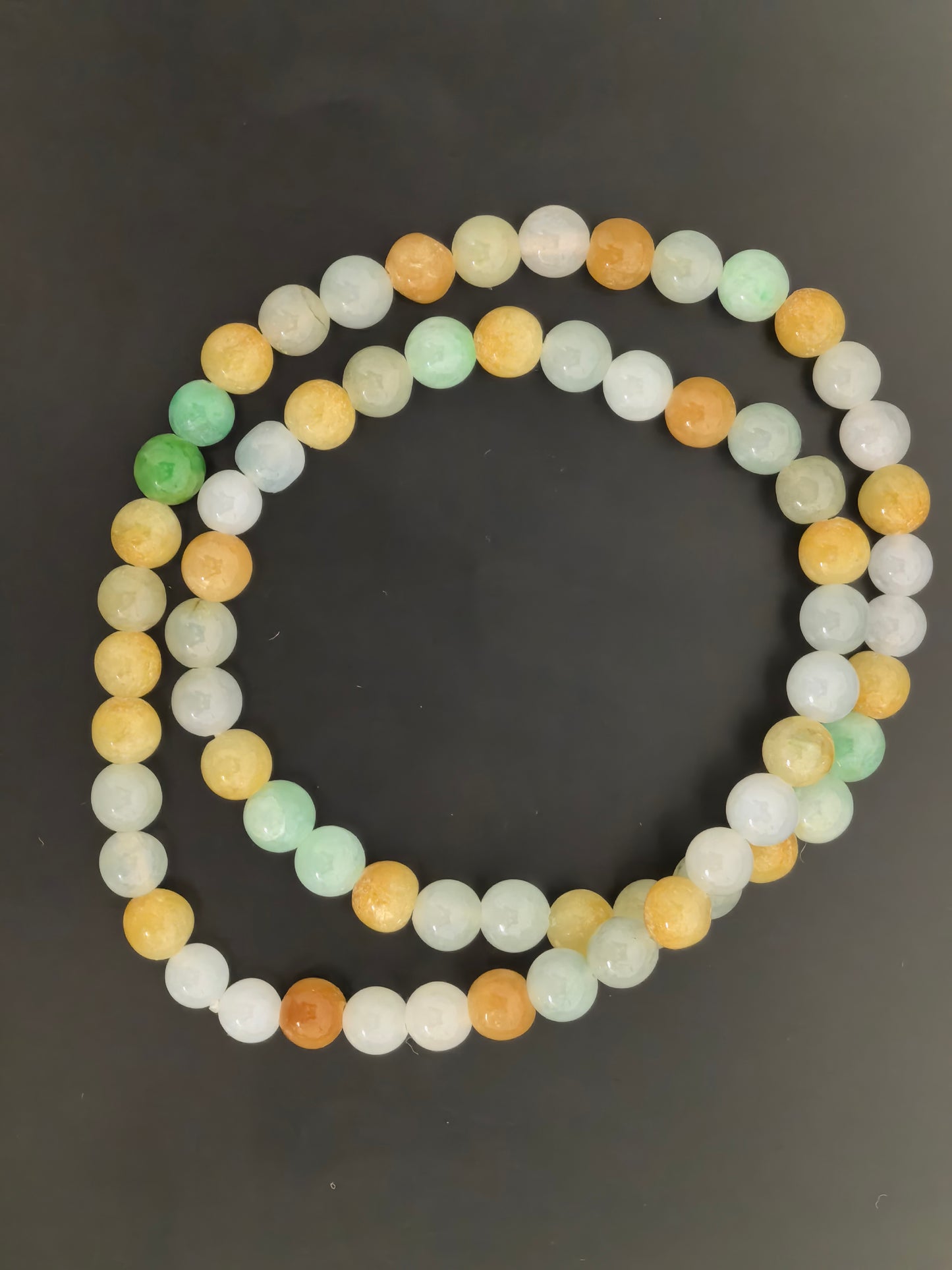 Natural Grade-A Jadeite Bracelet – Multicolor Glutinous Burmese Jade Beads Double Wrap 6mm