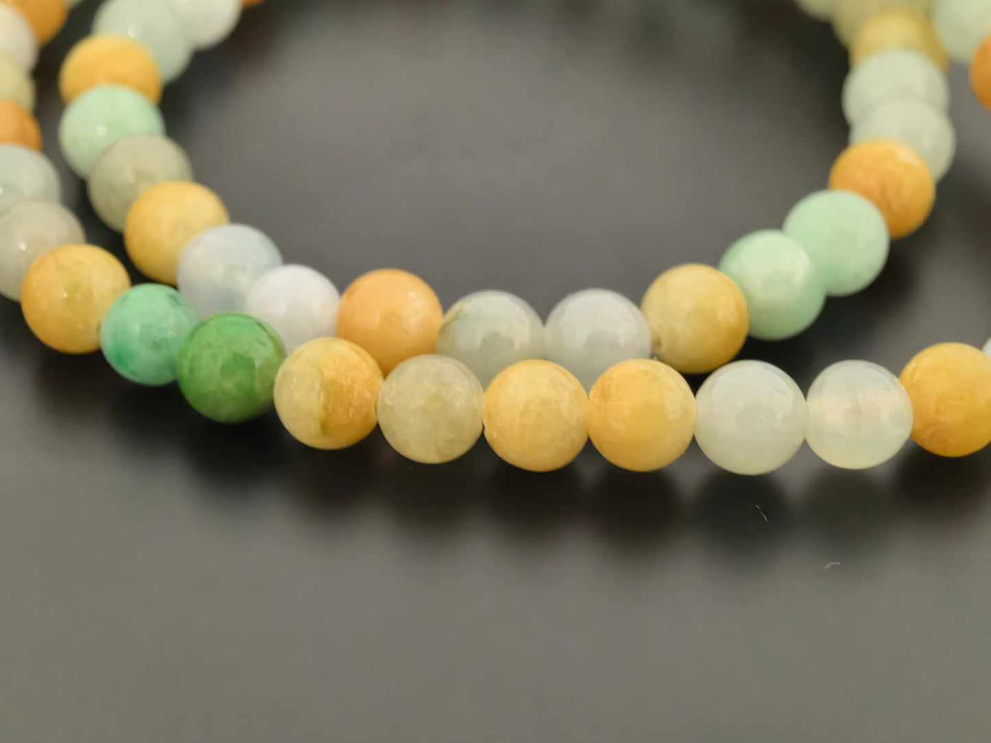 Natural Grade-A Jadeite Bracelet – Multicolor Glutinous Burmese Jade Beads Double Wrap 6mm