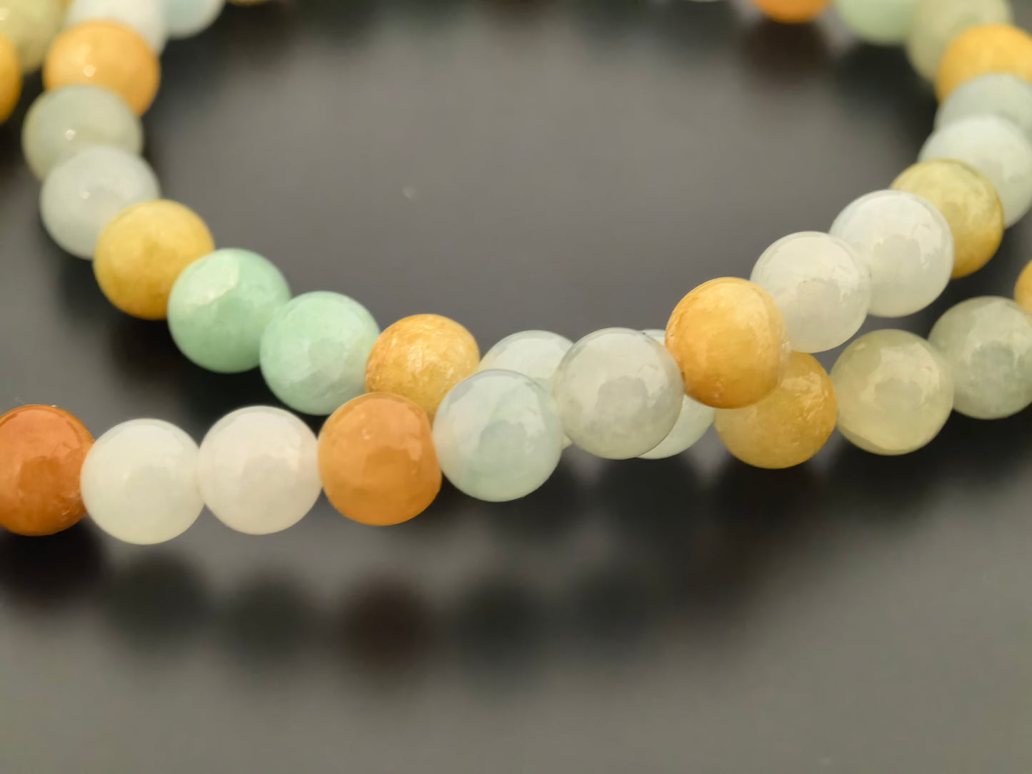Natural Grade-A Jadeite Bracelet – Multicolor Glutinous Burmese Jade Beads Double Wrap 6mm