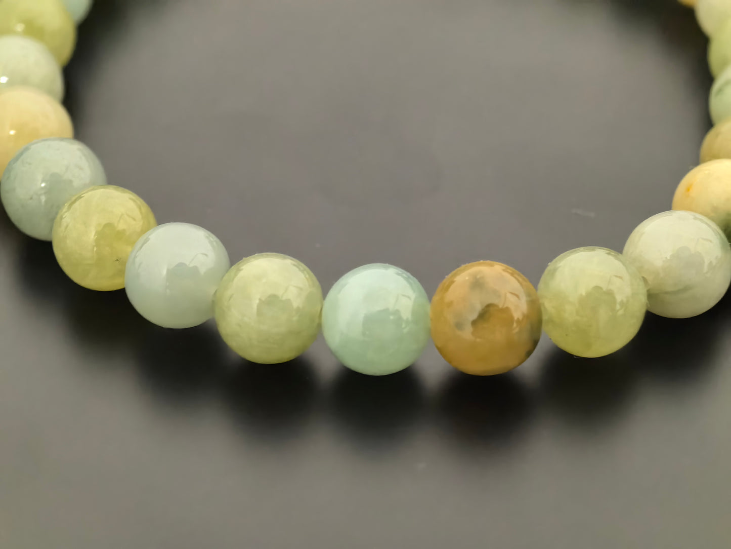 Natural Grade-A Jadeite Bracelet – Multicolor Glutinous Burmese Jade Beads 7.5mm