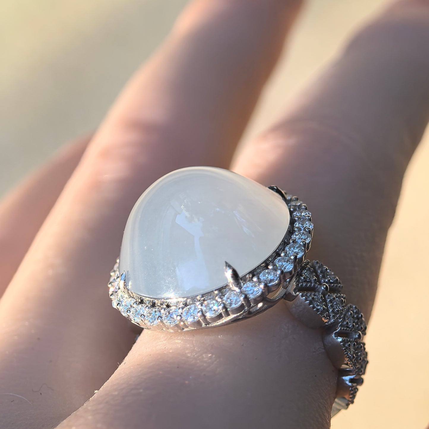 Natural Grade-A Jadeite “Pigeon-Egg” Cabochon Ring – Glutinous-Icy Burmese Jade, Platinum Pt950 Setting