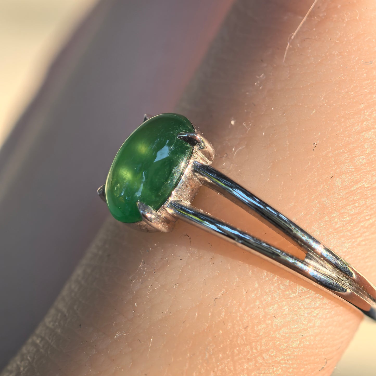 Natural Grade-A Jadeite Icy Green Solitaire Ring – Burmese Jade Pt950 Platinum Setting