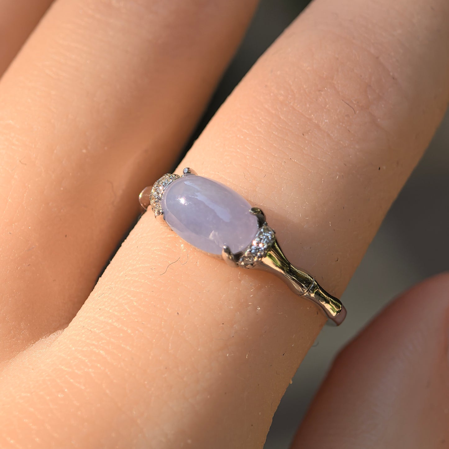 Natural Grade-A Silver-Set Glutinous Icy Lavender Jadeite Ring · Burmese Jadeite