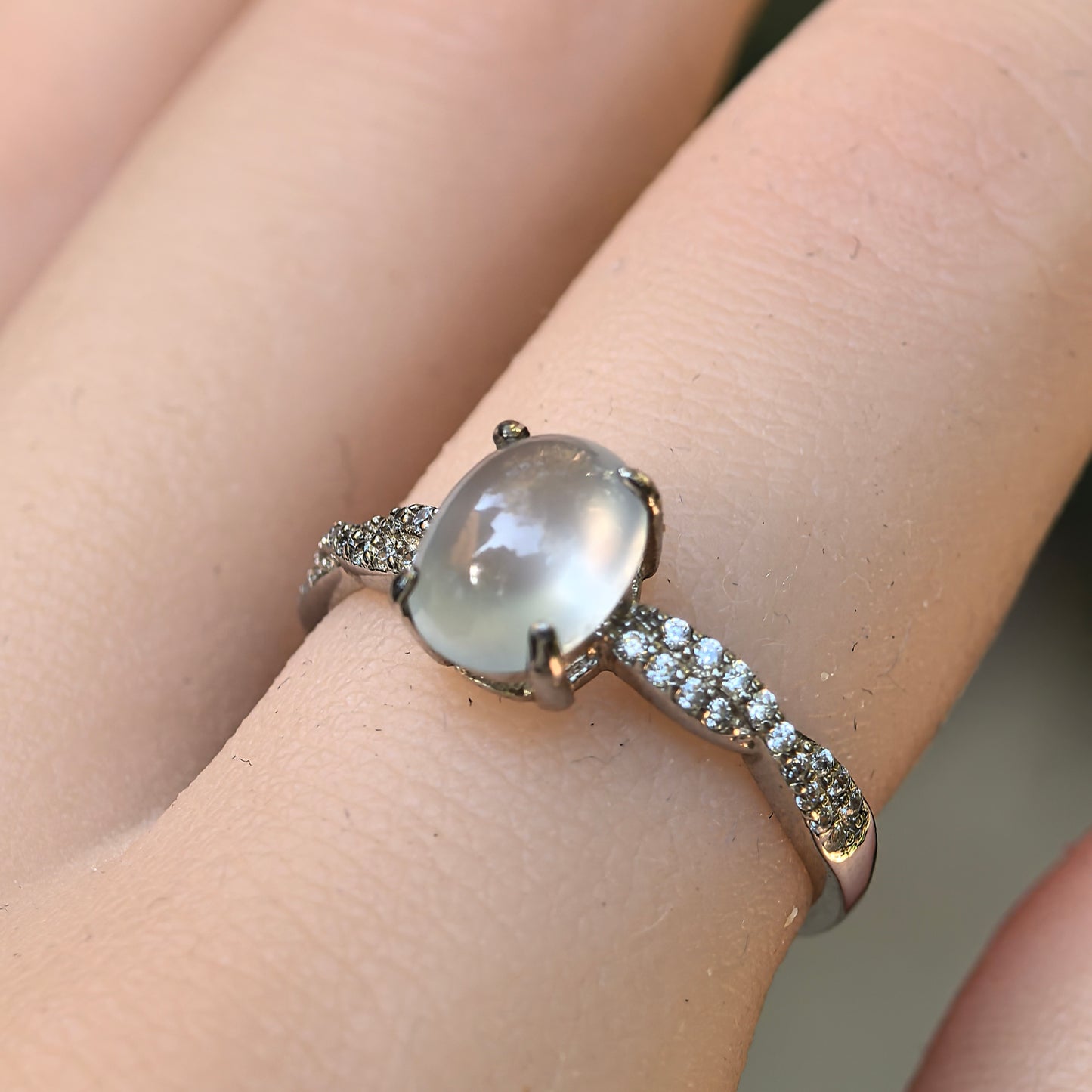 Natural Grade-A Silver-Set High Icy White Jadeite Ring · Burmese Jadeite