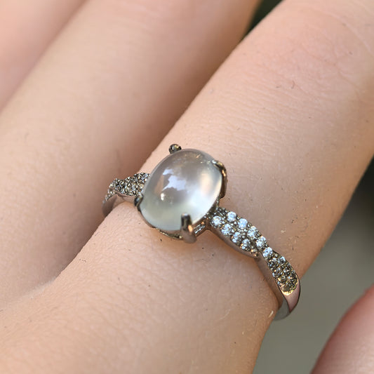 Natural Grade-A Silver-Set High Icy White Jadeite Ring · Burmese Jadeite