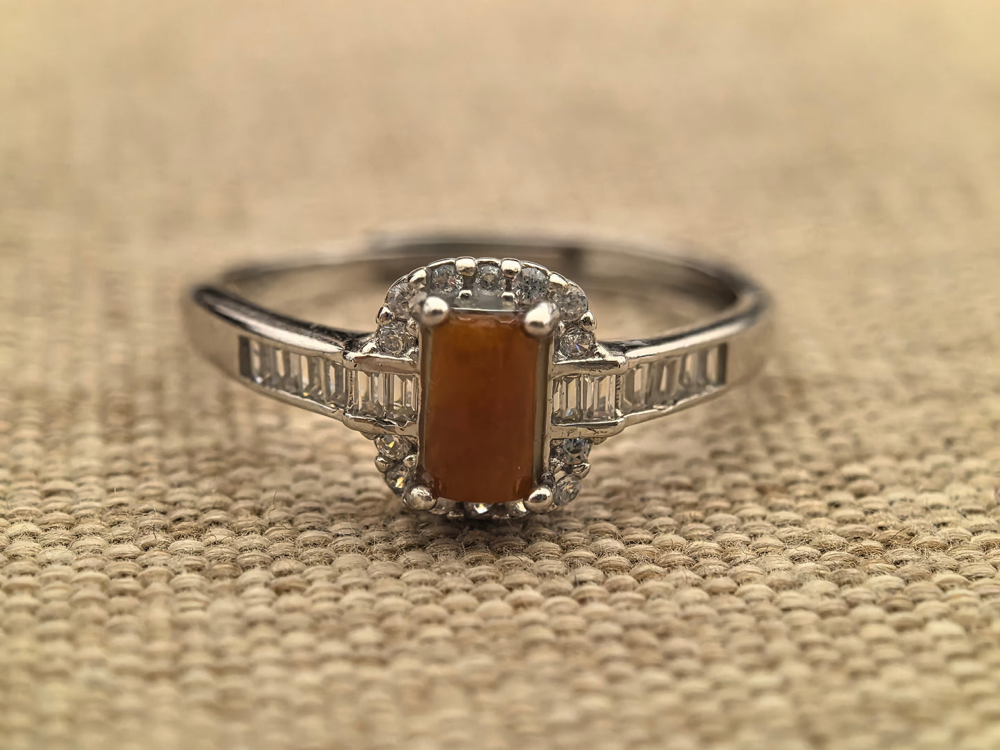 Natural Grade-A Silver-Set Red Jadeite Rectangular Ring · Burmese Jade